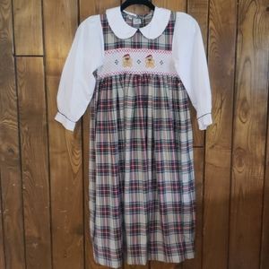 Plaid Tartan Dressy Girls Peter Pan Collar Smocked long Plaid dress Sz 8 LNC